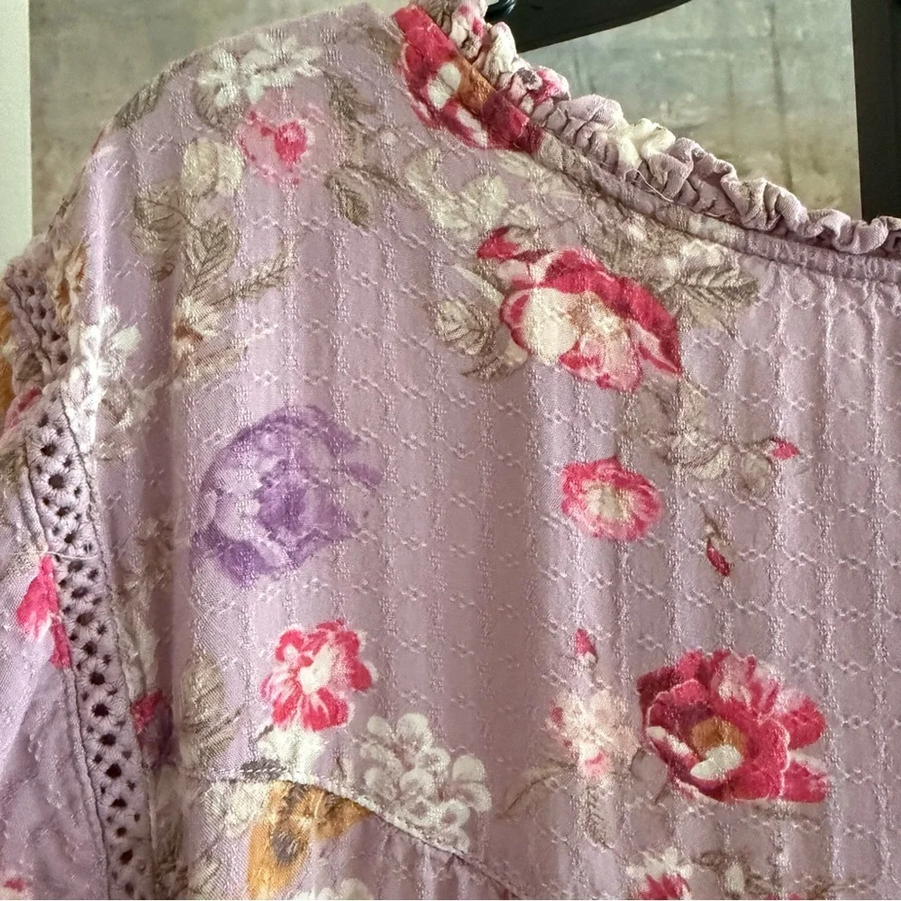 Feminine Fairy Crinkled Flowy Henley Oversized Soft Girl Pastel Purple Pink XL - Picture 5 of 13